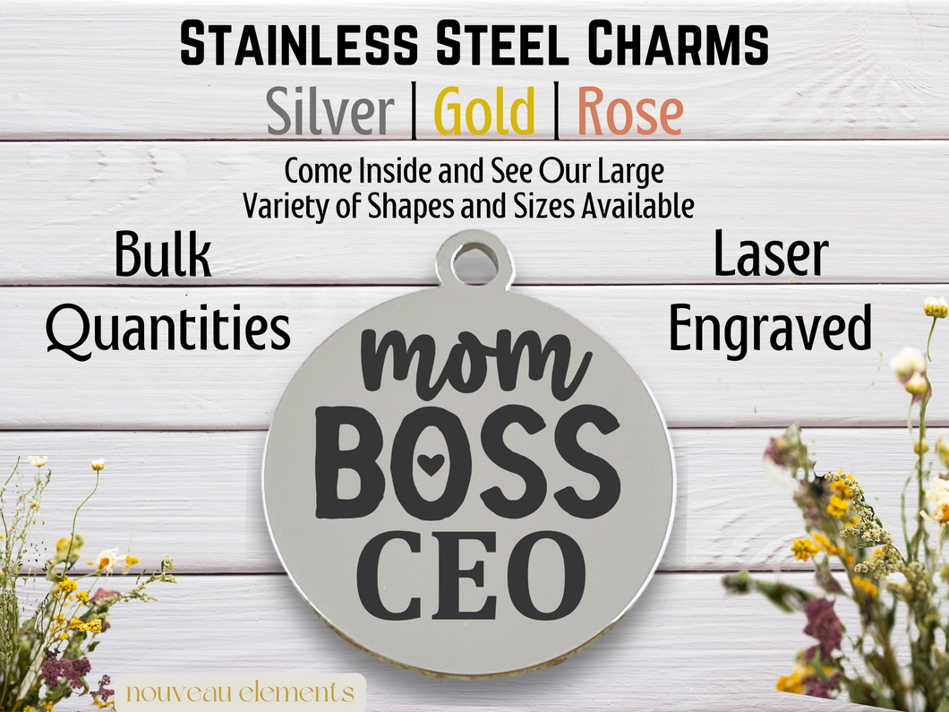 Mom Boss CEO Engraved Stainless Steel Charm