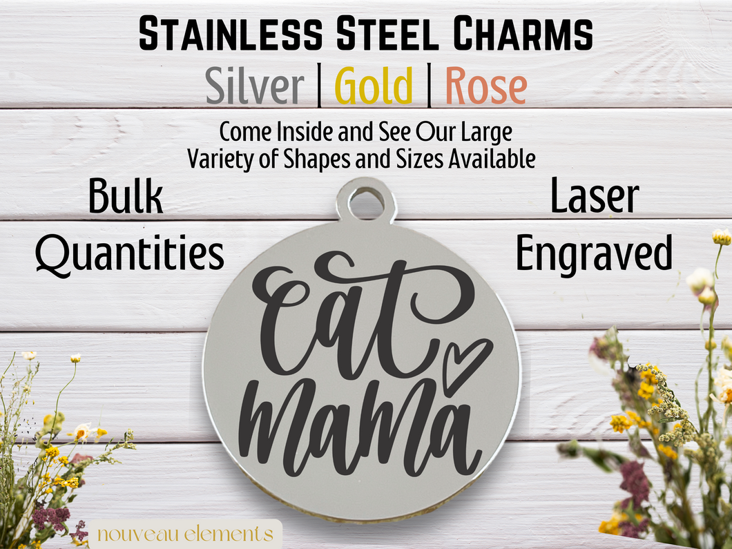 Cat Mama Engraved Stainless Steel Charm
