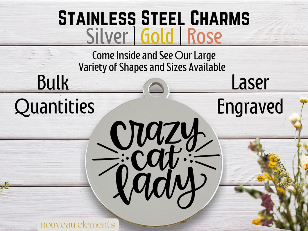 Crazy Cat Lady Engraved Stainless Steel Charm