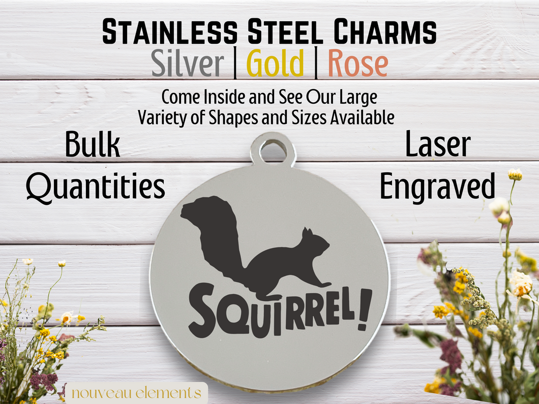 Squirrel Laser Engraved Stainless Steel Charm