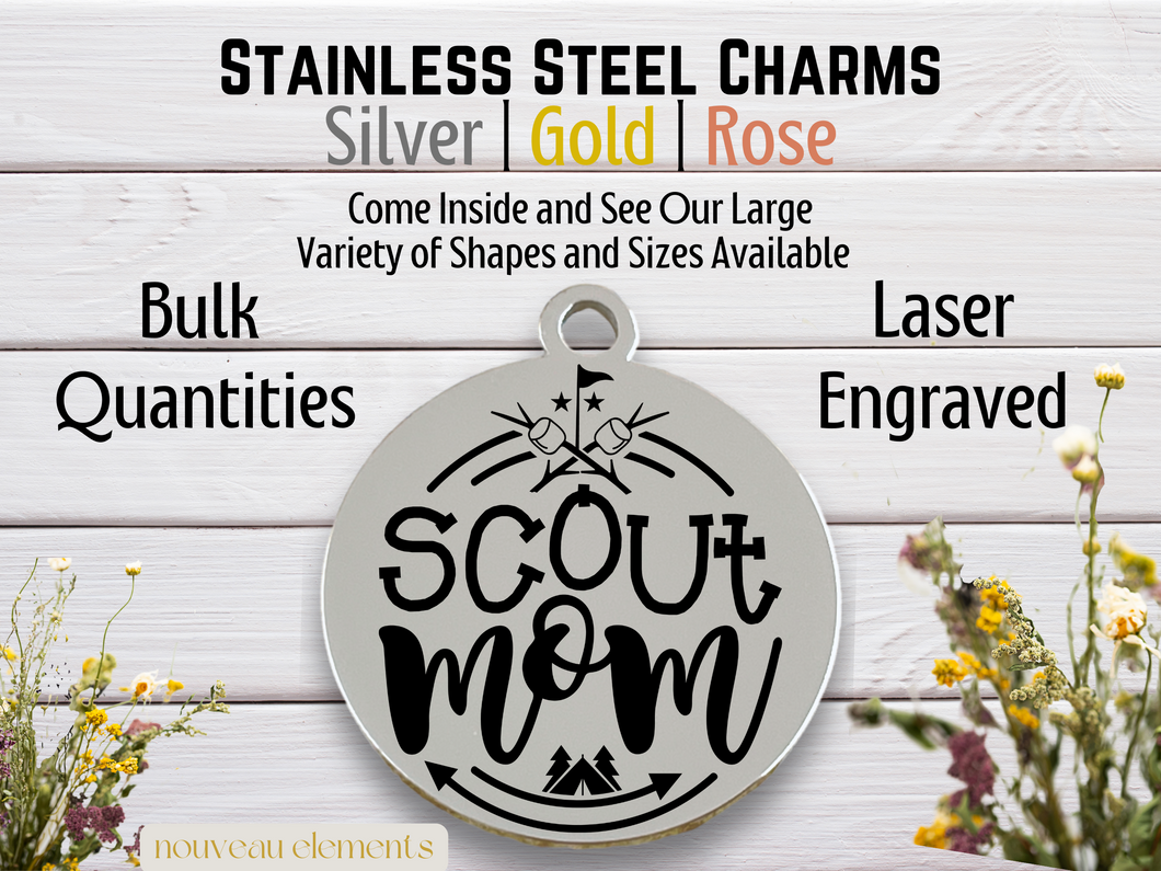 Scout Mom Laser Engraved Stainless Steel Charm