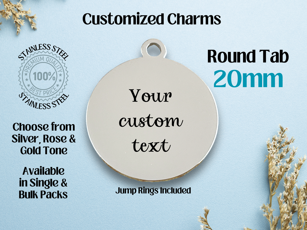 Customizable Laser Engraved Stainless Steel Charm