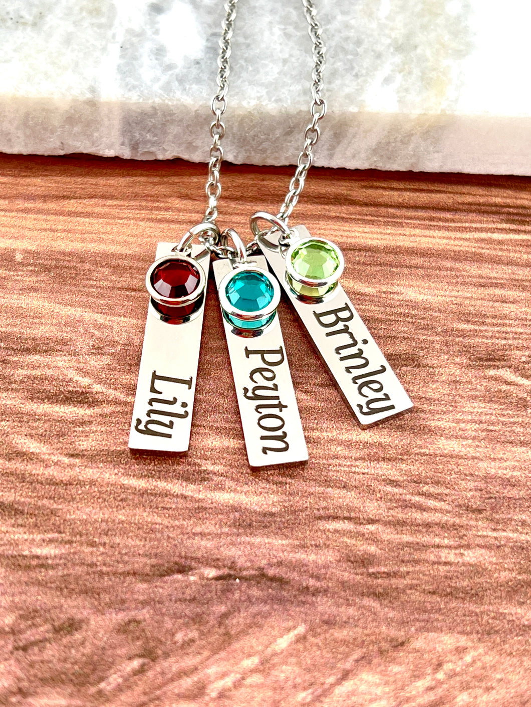 Engraved Name & Birthstone Stainless Steel Necklace